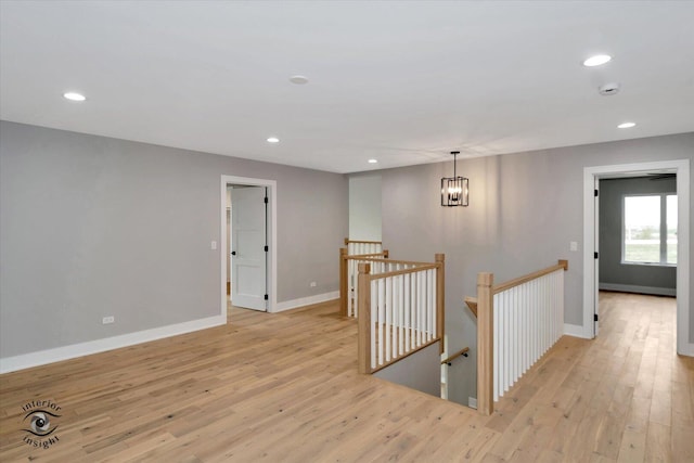 16451 Kayla Dr, Lemont, IL 60439 - corridor featuring an upstairs landing, light wood-style floors, recessed lighting, and a chandelier