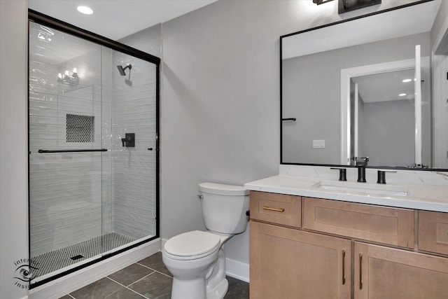 16451 Kayla Dr, Lemont, IL 60439 - bathroom featuring a shower stall, vanity, and recessed lighting