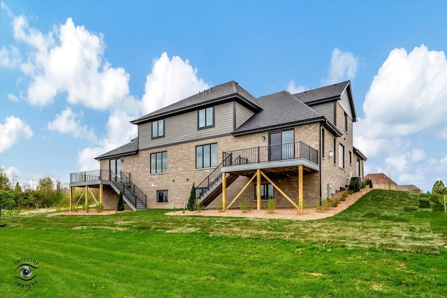 16451 Kayla Dr, Lemont, IL 60439 - back of house with stairs, a deck, a lawn, and brick siding