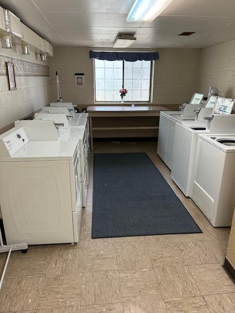 110 S Dunton Ave Unit 4G, Arlington Heights, IL 60005 - community laundry with separate washer and dryer, concrete block wall, and light floors