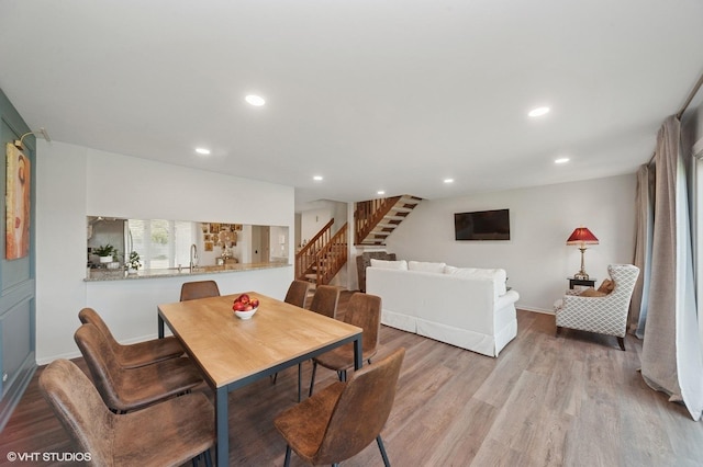 336 Redwing Dr Unit 18-3, Deerfield, IL 60015 - dining space featuring stairway, light wood-style flooring, and recessed lighting