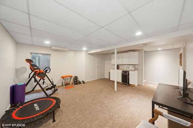 336 Redwing Dr Unit 18-3, Deerfield, IL 60015 - workout area with a drop ceiling, light carpet, recessed lighting, and a wall mounted AC