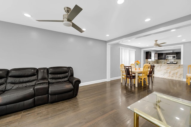 5424 N Lotus Ave, Chicago, IL 60630 - living area featuring ceiling fan, dark wood-style floors, and recessed lighting