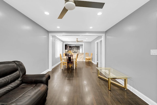 5424 N Lotus Ave, Chicago, IL 60630 - sitting room with a ceiling fan, dark wood finished floors, and recessed lighting