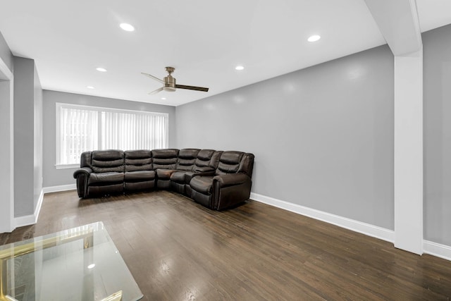 5424 N Lotus Ave, Chicago, IL 60630 - living area with a ceiling fan, dark wood-type flooring, and recessed lighting