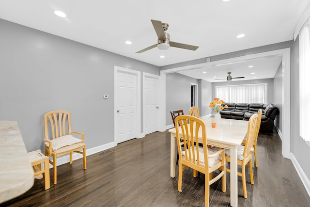 5424 N Lotus Ave, Chicago, IL 60630 - dining space featuring ceiling fan, dark wood-style floors, and recessed lighting
