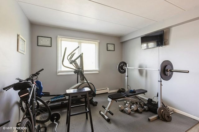 6530 W 94th Pl Unit 2A, Oak Lawn, IL 60453 - workout room featuring baseboard heating and carpet flooring
