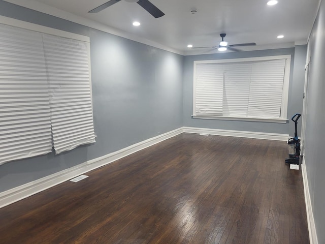 8629 S Union Ave, Chicago, IL 60620 - spare room with a ceiling fan, dark wood finished floors, recessed lighting, and ornamental molding