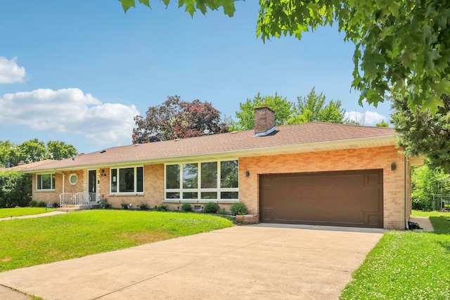 7248 N Kildare Ave, Lincolnwood, IL 60712 - ranch-style home featuring brick siding, a chimney, a front yard, a garage, and concrete driveway
