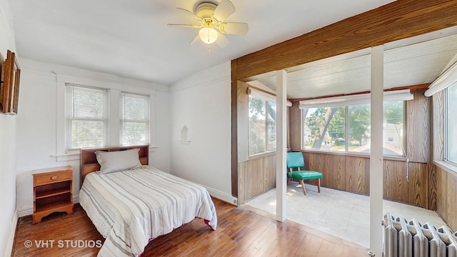 1320 Oak Park Ave, Berwyn, IL 60402 - bedroom with radiator heating unit, hardwood / wood-style flooring, and ceiling fan