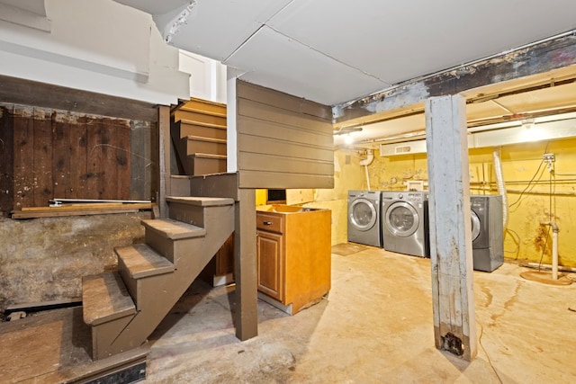 2713 W 24th Pl, Chicago, IL 60608 - unfinished basement featuring washing machine and clothes dryer and stairway