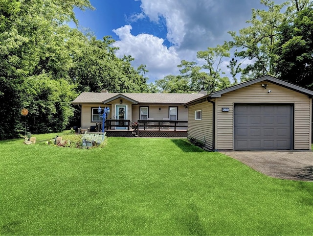 1274 N Cooper Rd, New Lenox, IL 60451 - ranch-style home with a front yard, driveway, and a wooden deck