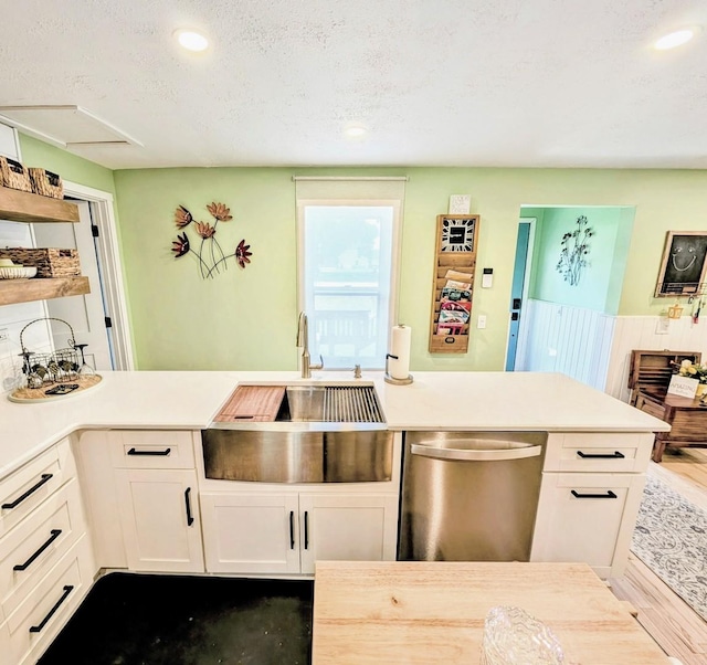 1274 N Cooper Rd, New Lenox, IL 60451 - kitchen featuring dishwasher, open shelves, light countertops, recessed lighting, and white cabinetry