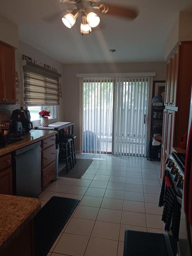 853 Greenbriar Ln, University Park, IL 60484 - kitchen with dishwasher, a ceiling fan, and light tile patterned flooring