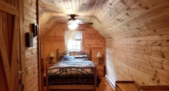 11 Cedar Ln, Putnam, IL 61560 - bedroom with wood walls, lofted ceiling, and wood ceiling