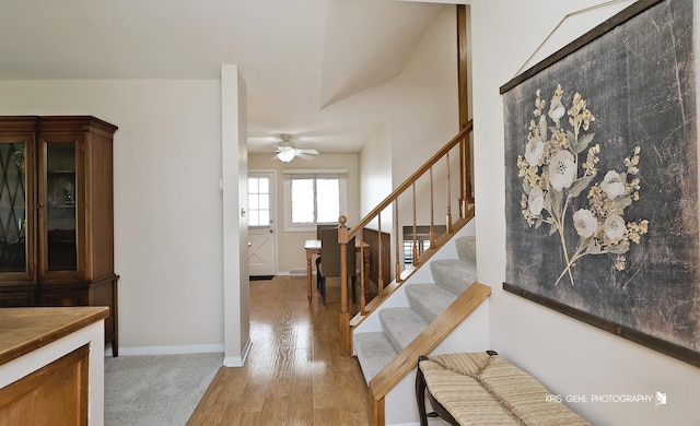 509 E Illinois St, Wheaton, IL 60187 - entrance foyer featuring stairway, ceiling fan, and light wood-style flooring