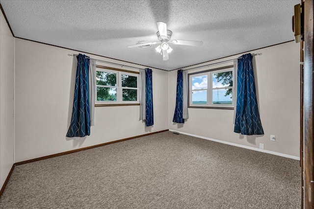708 N 1950th Rd, Tonica, IL 61370 - spare room featuring a textured ceiling, plenty of natural light, carpet flooring, and ceiling fan
