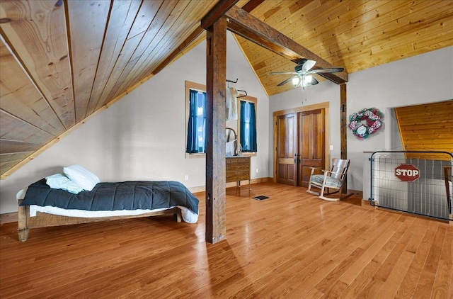 708 N 1950th Rd, Tonica, IL 61370 - bedroom with wood ceiling, wood finished floors, and ceiling fan