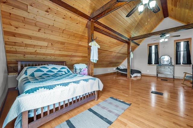 708 N 1950th Rd, Tonica, IL 61370 - bedroom featuring wood ceiling, wood finished floors, and ceiling fan