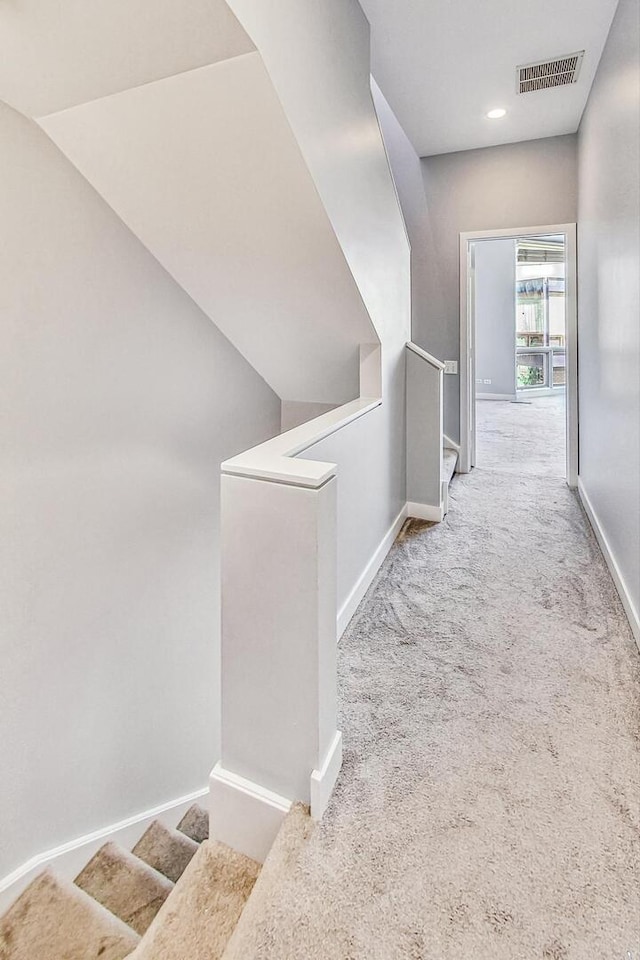 1223 W Cottage Pl, Chicago, IL 60607 - hallway featuring carpet flooring, recessed lighting, and an upstairs landing