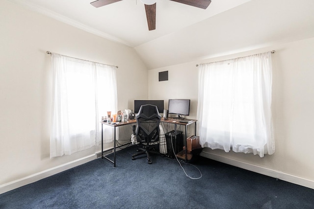 1020 N 8th St, Rochelle, IL 61068 - office featuring healthy amount of natural light, a ceiling fan, carpet, and vaulted ceiling
