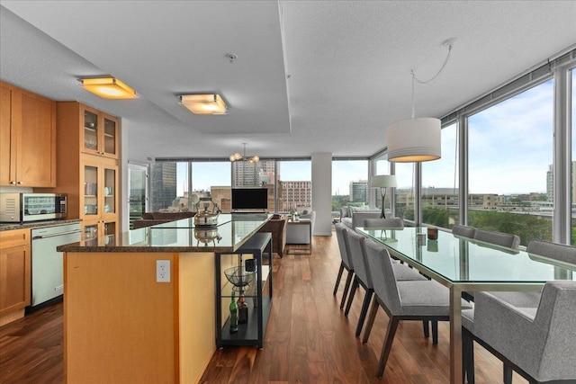 800 Elgin Rd Unit 1021, Evanston, IL 60201 - kitchen featuring stainless steel appliances, a kitchen island, dark wood-style flooring, and open floor plan
