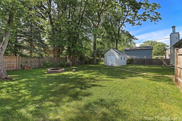 1340 Park Ave, Winthrop Harbor, IL 60096 - fenced backyard featuring a fire pit and a storage shed