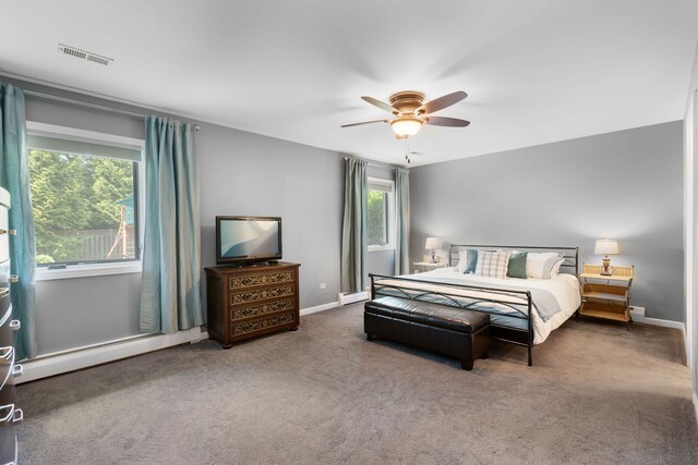 1060 Highland Ave, Lake Forest, IL 60045 - bedroom with carpet, a baseboard heating unit, and ceiling fan