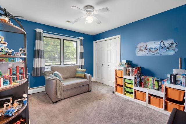 1060 Highland Ave, Lake Forest, IL 60045 - sitting room with a ceiling fan, baseboard heating, and carpet