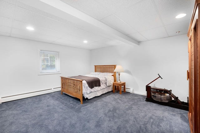 1060 Highland Ave, Lake Forest, IL 60045 - bedroom with carpet floors, a baseboard heating unit, recessed lighting, and a drop ceiling