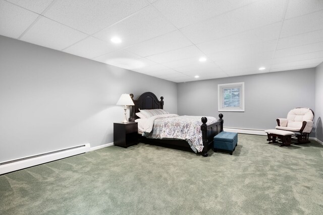1060 Highland Ave, Lake Forest, IL 60045 - bedroom featuring carpet, a baseboard heating unit, recessed lighting, and a paneled ceiling