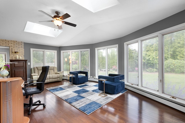 1060 Highland Ave, Lake Forest, IL 60045 - office space with a skylight, a baseboard radiator, a ceiling fan, hardwood / wood-style floors, and vaulted ceiling