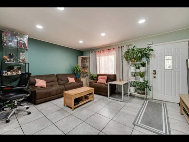 5112 Deerpath Rd, Oak Forest, IL 60452 - living area with light tile patterned floors and recessed lighting
