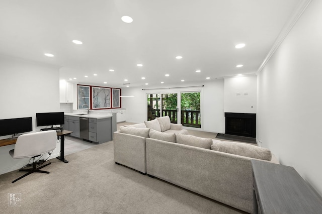 11210 Sycamore Ln Unit 61D, Palos Hills, IL 60465 - living area featuring recessed lighting, a fireplace, an office area, and crown molding