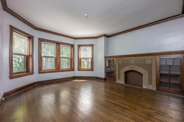 4018 N Maplewood Ave, Chicago, IL 60618 - unfurnished living room featuring wood finished floors, a fireplace, and crown molding