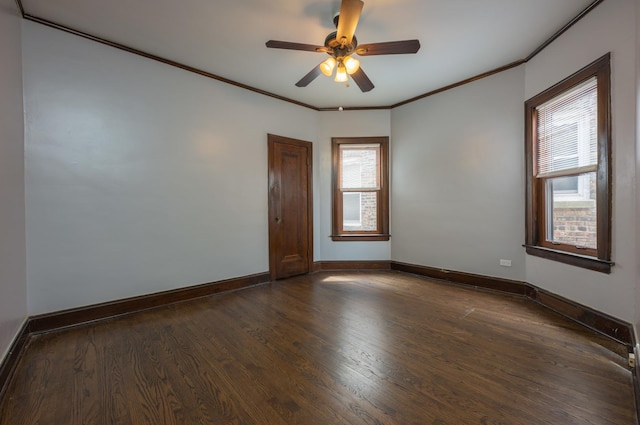 4018 N Maplewood Ave, Chicago, IL 60618 - spare room featuring dark wood-style floors, crown molding, and ceiling fan