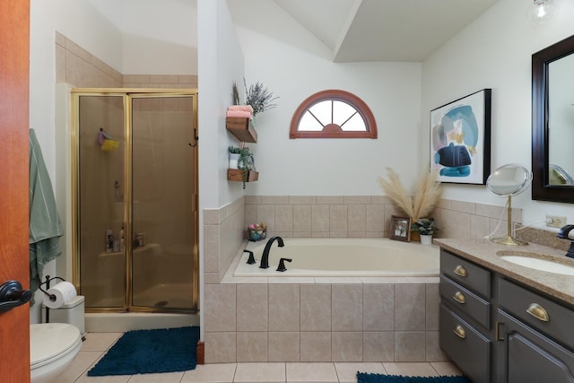 807 Eddy Rd, Bloomington, IL 61704 - bathroom with a stall shower, vanity, a garden tub, and tile patterned floors