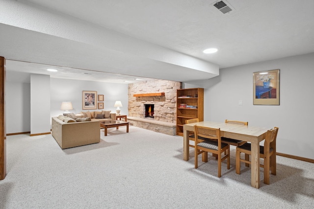1923 N Carlyle Pl, Arlington Heights, IL 60004 - carpeted dining room with a stone fireplace and recessed lighting
