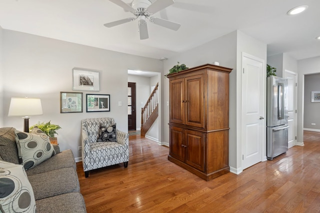 1923 N Carlyle Pl, Arlington Heights, IL 60004 - living area with light wood-style flooring, stairway, recessed lighting, and ceiling fan
