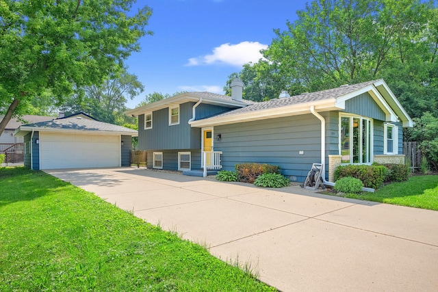 5523 Pershing Ave, Downers Grove, IL 60515 - split level home with an outdoor structure, a chimney, and a garage
