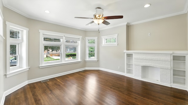 1836 Cuyler Ave, Berwyn, IL 60402 - unfurnished living room featuring a ceiling fan, wood finished floors, crown molding, and recessed lighting
