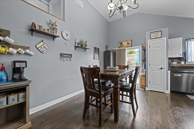 4756 Flanders Ct, Plainfield, IL 60586 - dining room with a chandelier, dark wood-style flooring, and high vaulted ceiling
