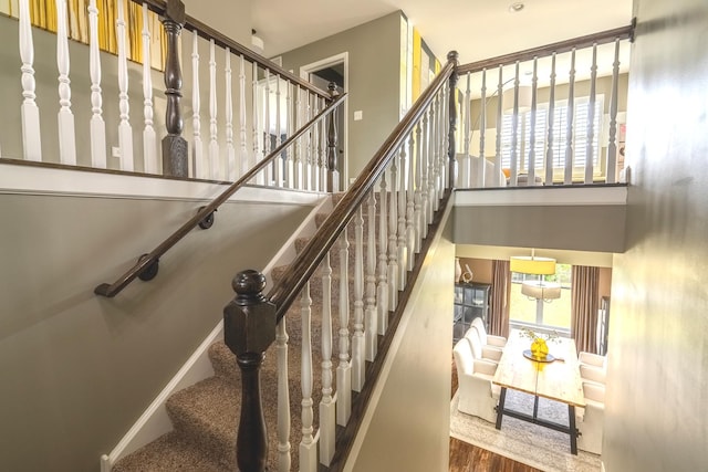 14924 S Case St, Plainfield, IL 60544 - stairs featuring healthy amount of natural light, a high ceiling, and wood finished floors