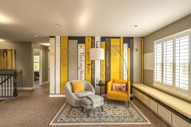 14924 S Case St, Plainfield, IL 60544 - sitting room with carpet flooring, an upstairs landing, and recessed lighting