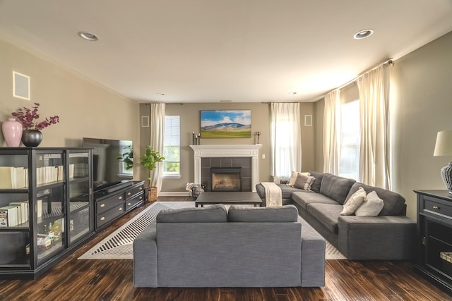 14924 S Case St, Plainfield, IL 60544 - living room with a tiled fireplace and wood finished floors