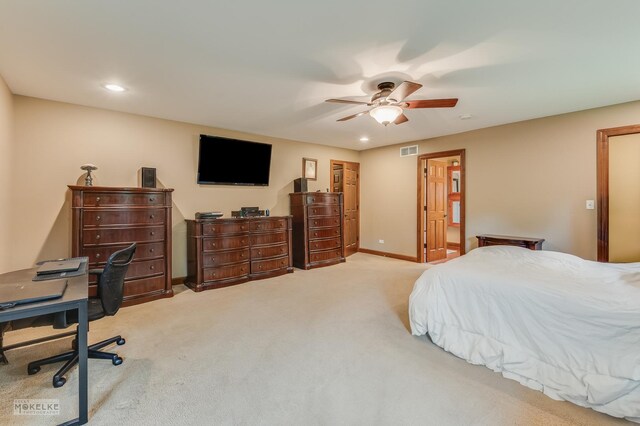 2800 Arbor Ln, Oswego, IL 60543 - bedroom featuring carpet floors, recessed lighting, a ceiling fan, and an office area