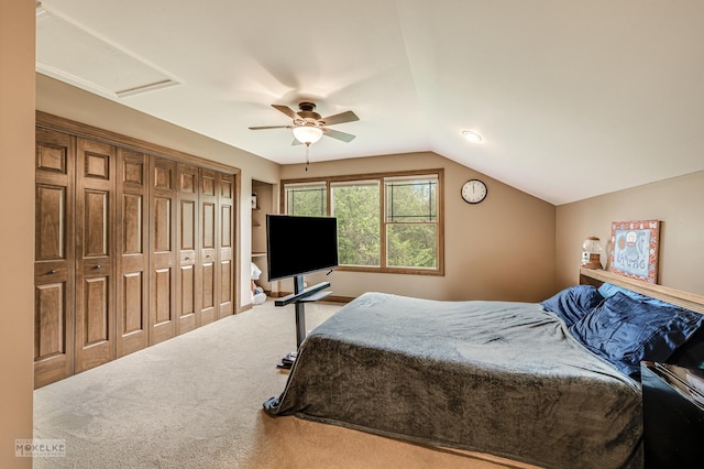 2800 Arbor Ln, Oswego, IL 60543 - bedroom featuring carpet flooring, vaulted ceiling, and ceiling fan