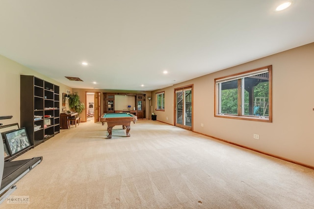 2800 Arbor Ln, Oswego, IL 60543 - playroom featuring light carpet, pool table, and recessed lighting