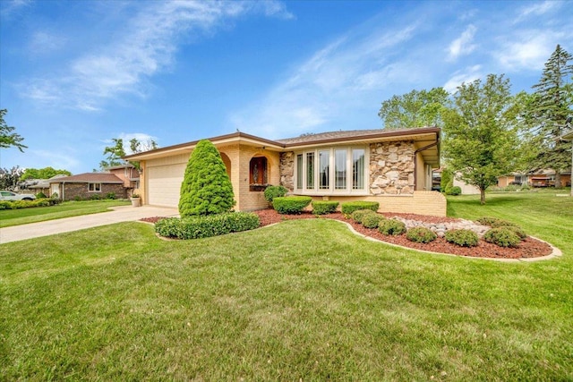 13610 S 84th Ave, Orland Park, IL 60462 - view of front facade featuring concrete driveway, a front lawn, a garage, brick siding, and stone siding