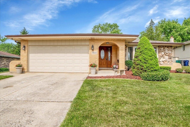 13610 S 84th Ave, Orland Park, IL 60462 - view of front of house with driveway, brick siding, an attached garage, and a front lawn